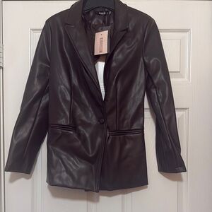 Missguided Black Leather Blazer Jacket